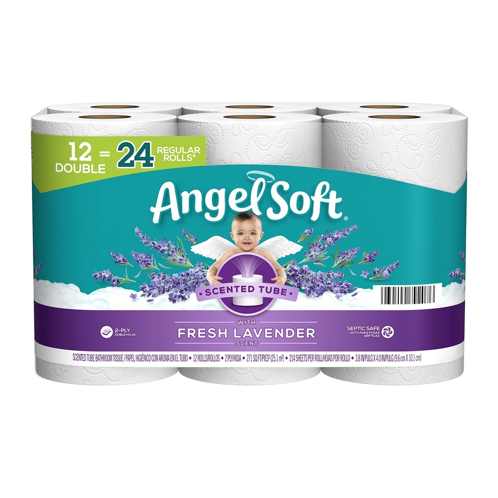 Angel Soft® Toilet Paper with Fresh Lavender Scented Tube, 12 Double Rolls = ...