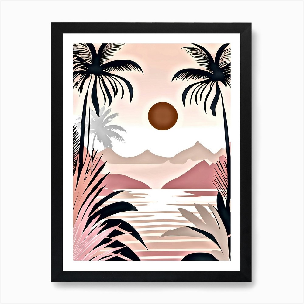 Sunset Palm Trees Art Print Framed Wall Decor Canvas Poster Picture  