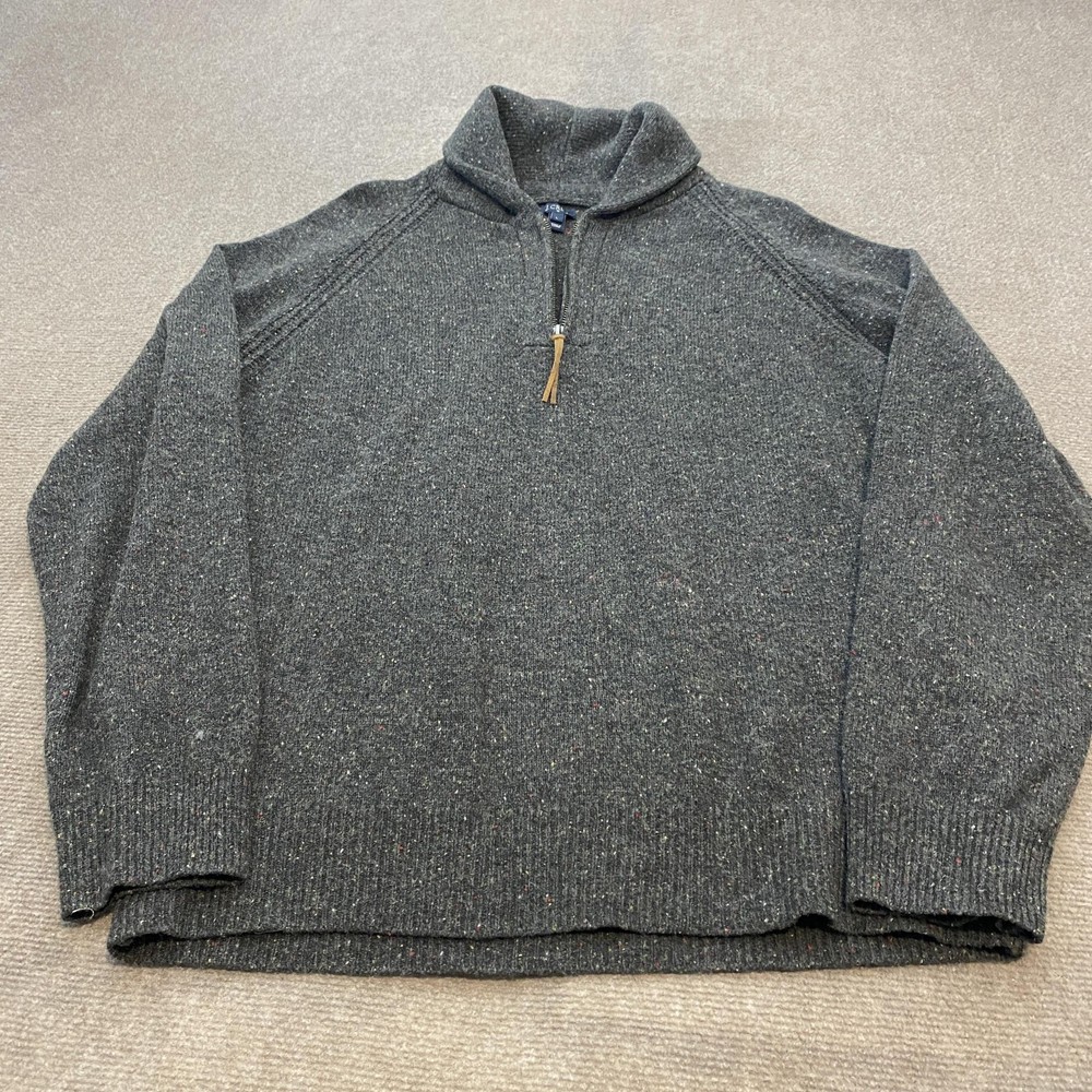 J Crew Sweater Mens Large Gray Lambswool Blend Half Zip Donegal Knit Pullover