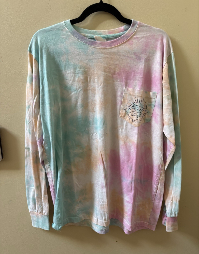 Exist Men's Tie-Dye Multicolor Logo Pocket Crew Neck Long Sleeve Tee XL