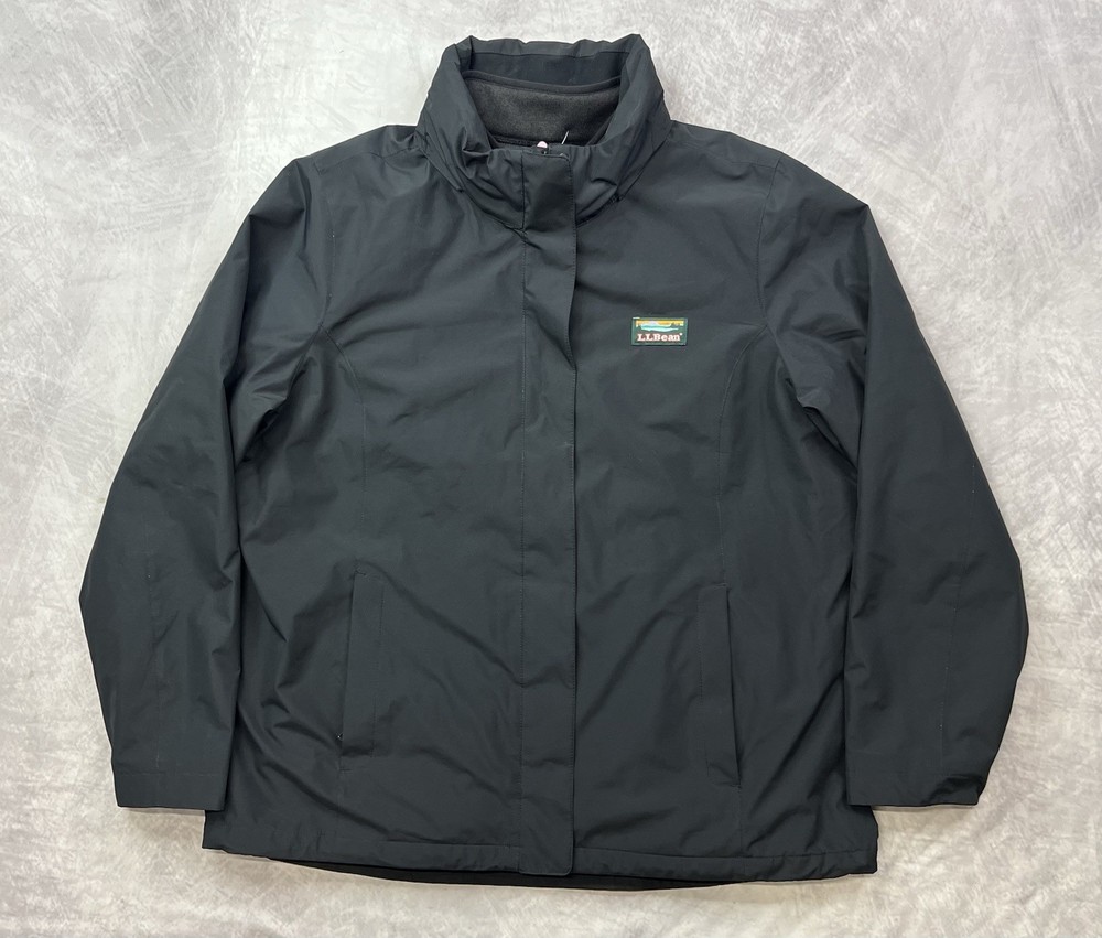 LL Bean 3-in-1 Jacket Size XL Regular Black Green Zip Hiking Coat With Liner