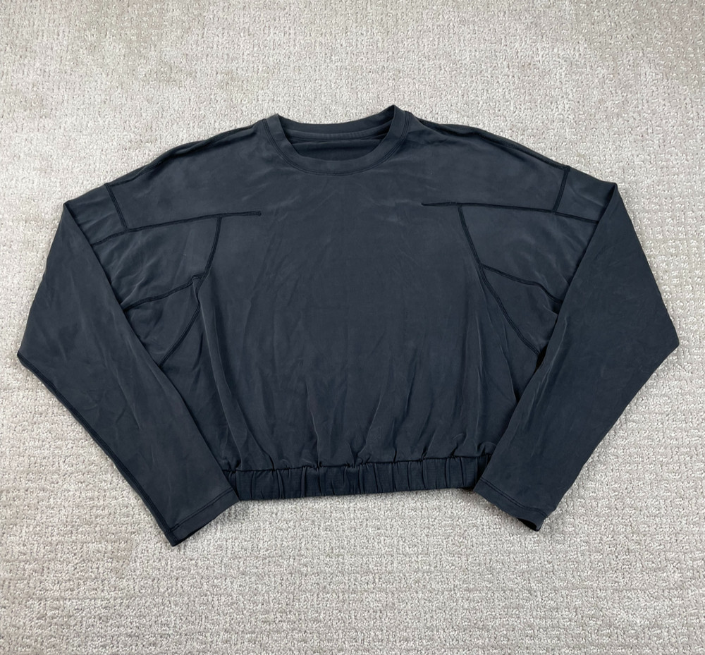 Lululemon Sweatshirt Womens Size 2 Black Drop Shoulder Cropped Crewneck Pullover