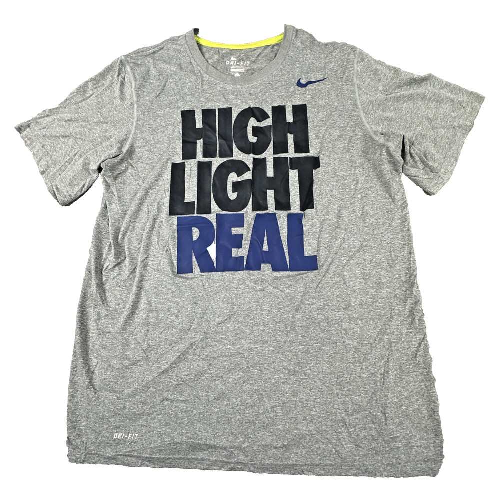 Nike Dri-Fit Men's L T-Shirt Gray Graphic Crew Neck High Light Real Short Sleeve