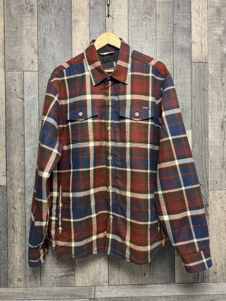Eddie Bauer Men's Padded Flannel Shacket Check Size L #A