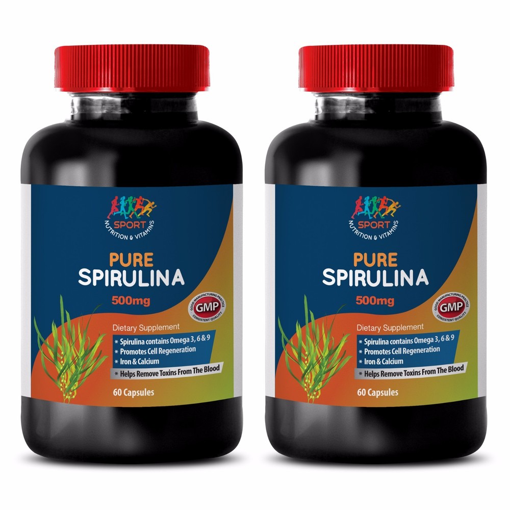 Pure Spirulina - Skin Regeneration - Blue Green Alage - Chlorella - 2 Bot 120 Ct