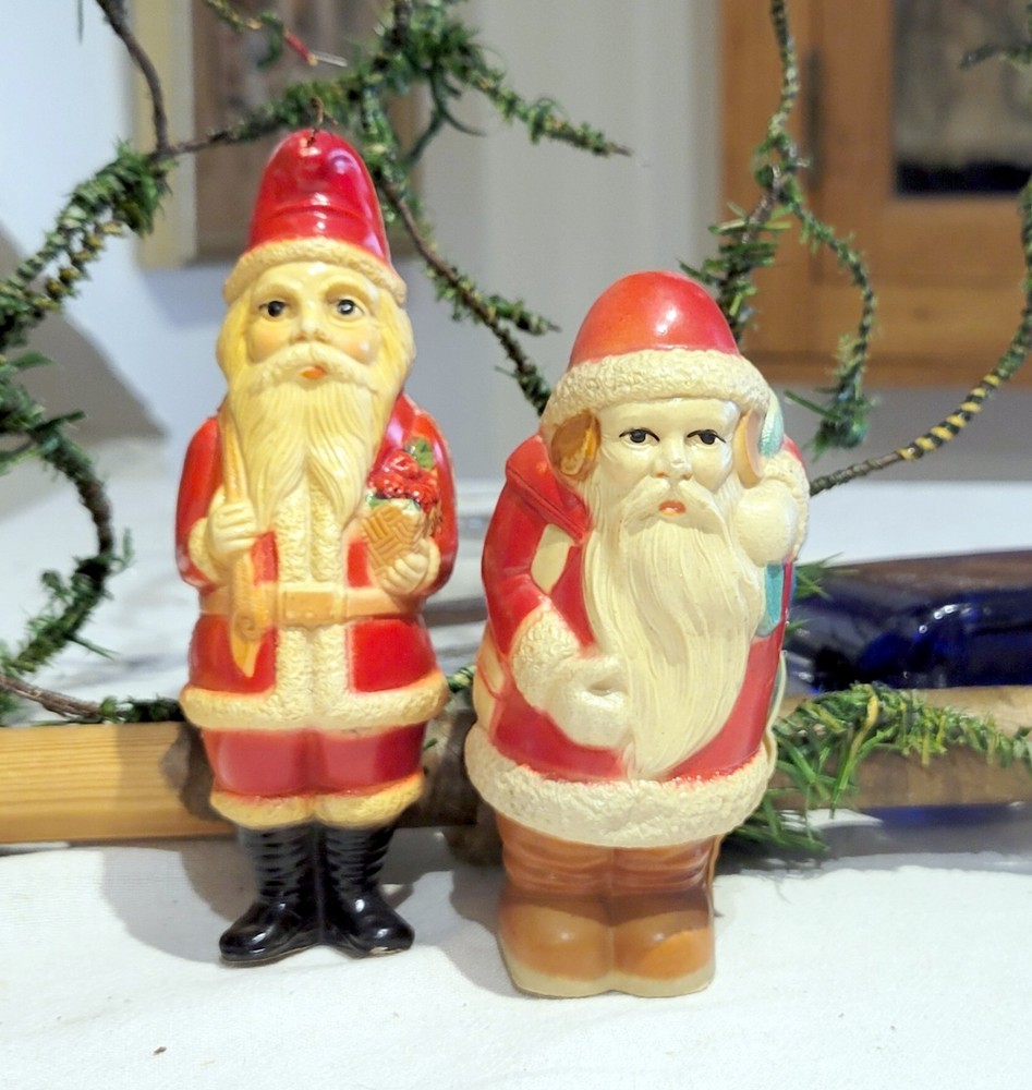 Two Celluloid Santa Clauses. Japan, 1930s.  Both have issues. Injured on Duty