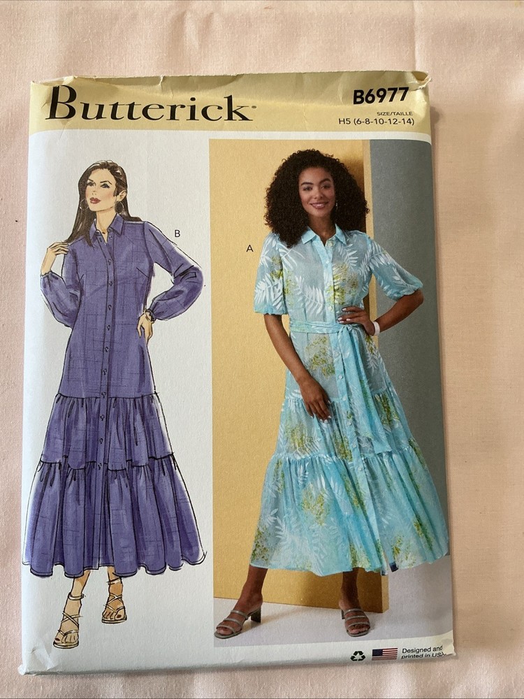 Butterick Pattern B6977 Misses' Sash & Loose Fitting Tiered Dress UNCUT SZ 6-14