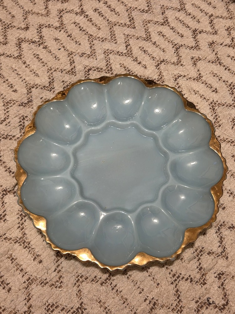 Vintage Anchor Hocking Fire King Delphite Blue Deviled Egg Serving Dish Plate