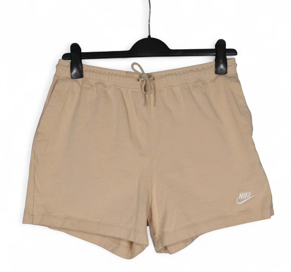 NIKE Women's JERSEY KNIT Beige SIDE POCKETS Elastic Drawstring LOGO Shorts Sz L