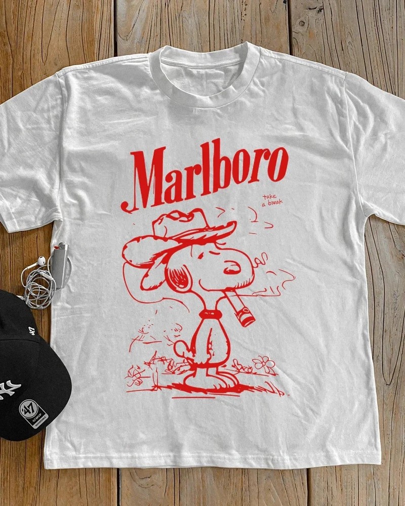 Vintage Marlboros Cowboy Snoopy Heavyweight Tee Shirt Gift For Fan