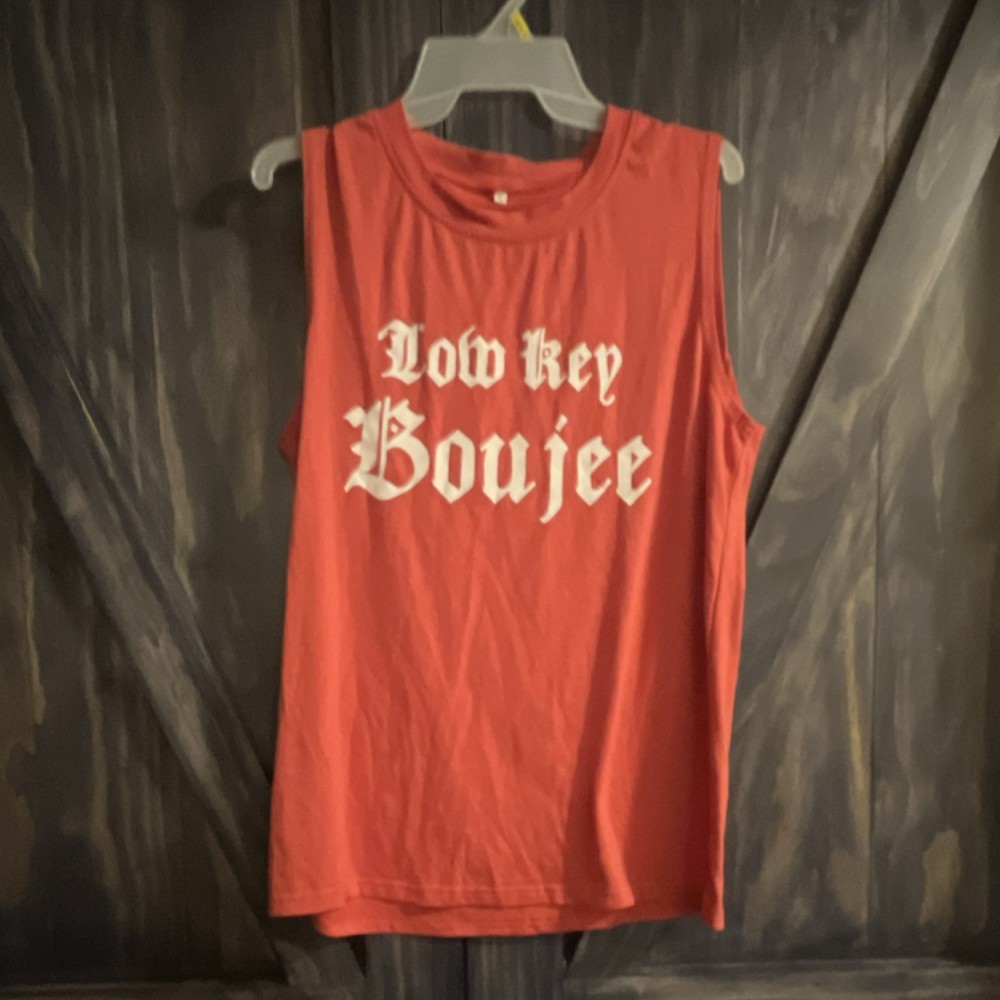 Red White Graphic Print Sleeveless Crew Neck Jersey Tank Top Women's L