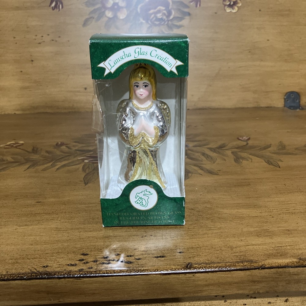 Vintage Lauscha Glas Creation Glass Blown & Hand Decorated Angel Ornament German