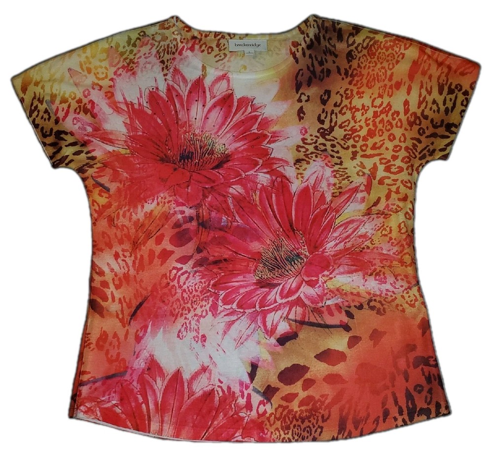 Breckenridge Sublimation Floral & Animal Print Pullover Shirt Women's Size S