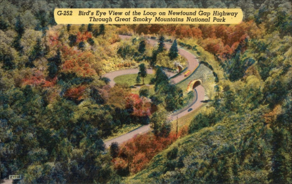 Great Smoky Mountains Natl Park Newfound Gap Highway Loop aerial fall postcard