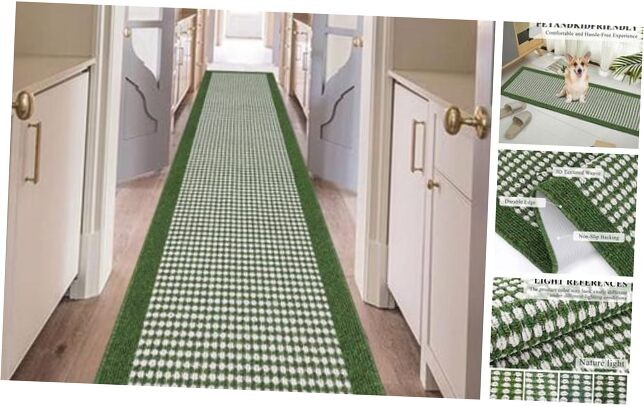 Modern Green Geometric Hallway Runner Rug 2x10ft Kitchen Floor Mat