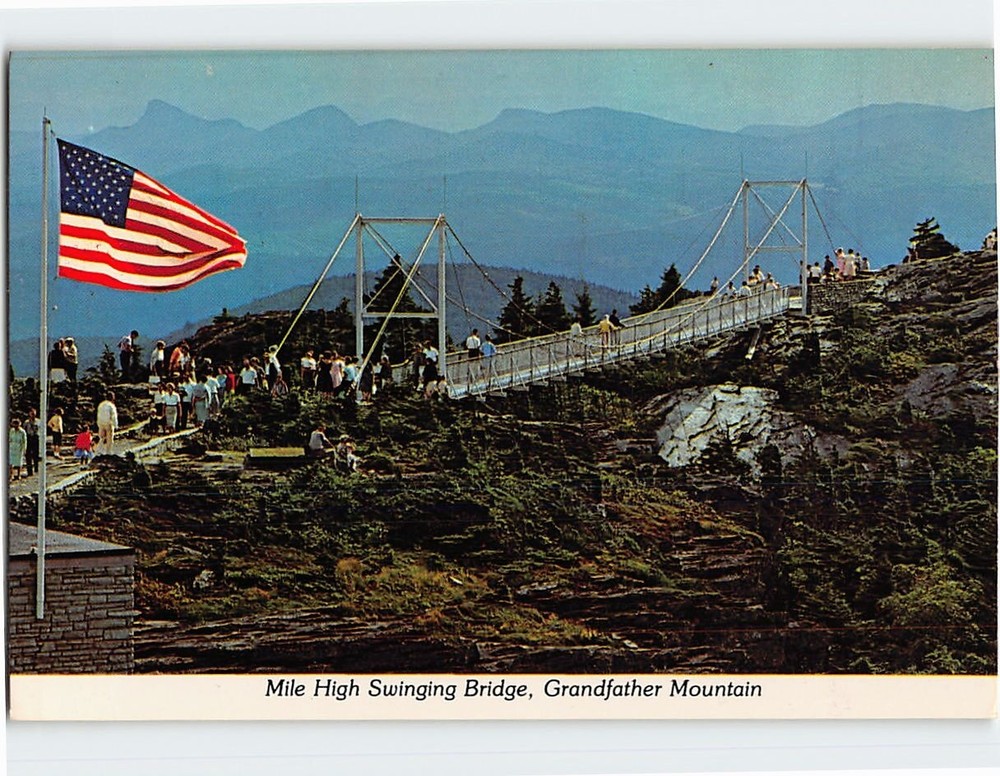 Postcard Mile High Swinging Bridge Grandfather Mountain Linville NC USA