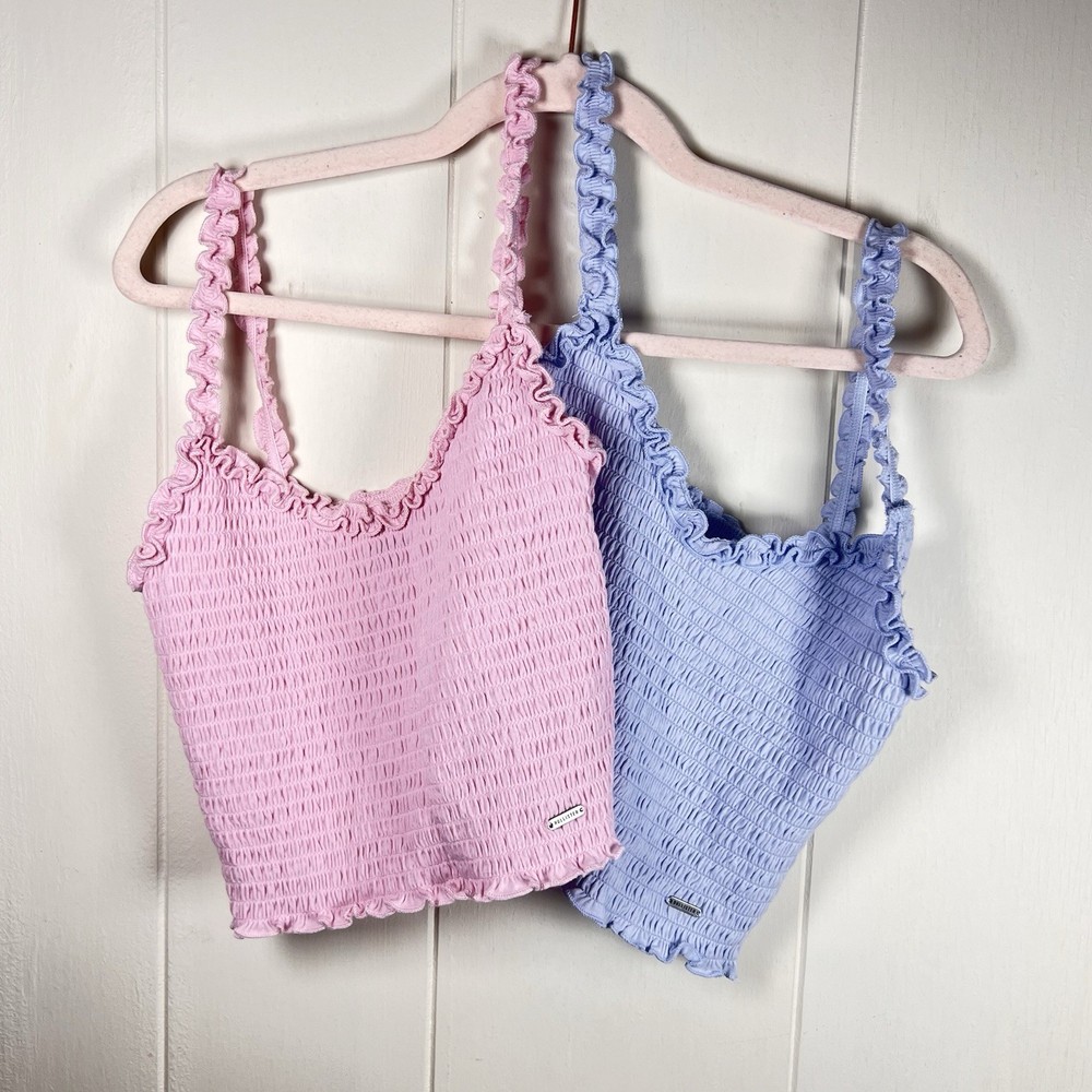 Hollister Baby Blue And Pink Smocked Ruffle Crop Tank Tops Sz Small #13