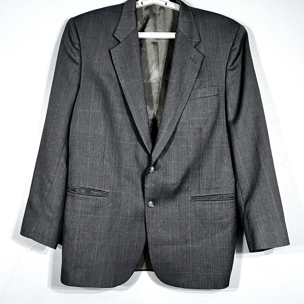 Stafford Gray Two Button Blazer Sport Jacket Wool Blend Made In USA 42R EUC