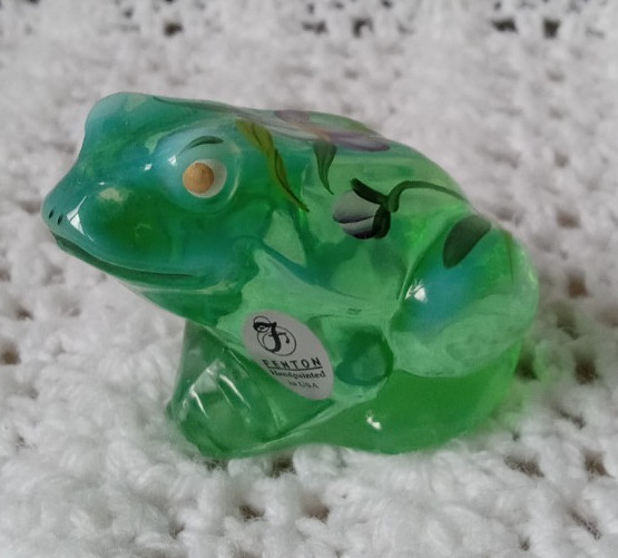 Fenton Art Glass Green Frog Hand-Painted & Signed