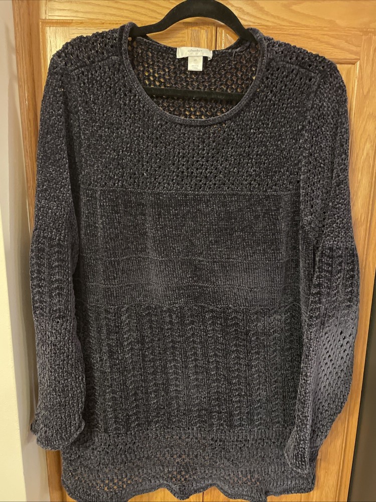CJ Banks Women's Sweater Size 2X Pullover very dark blue very soft woven detail