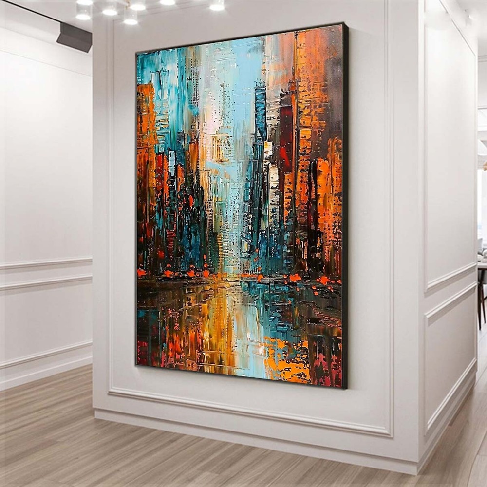original city Handpainted Knife Oil Painting On Canvas Home Decoration red