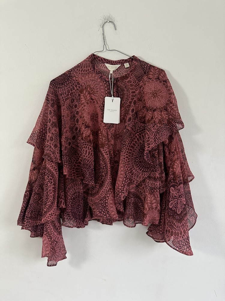 TED BAKER BLOUSE TOP  NEW ISUANA Batwing chiffon ruffle pink burgundy 8 10 12 14