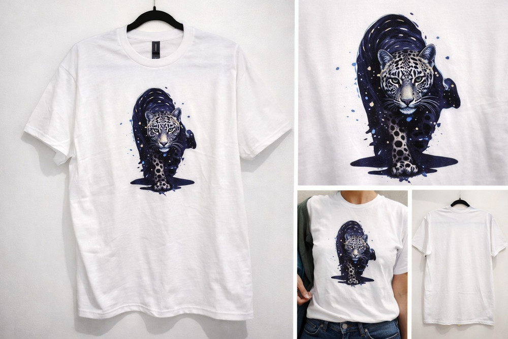 White Tiger Graphic Print Crew Neck Short Sleeve Cotton Jersey T-Shirt Unisex L