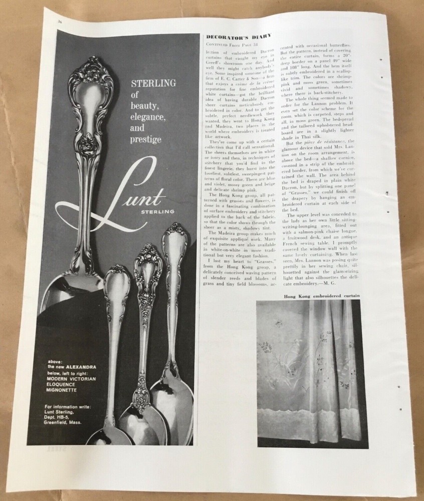 Lunt sterling silverware print ad 1961 vintage 1960s retro home decor art spoons