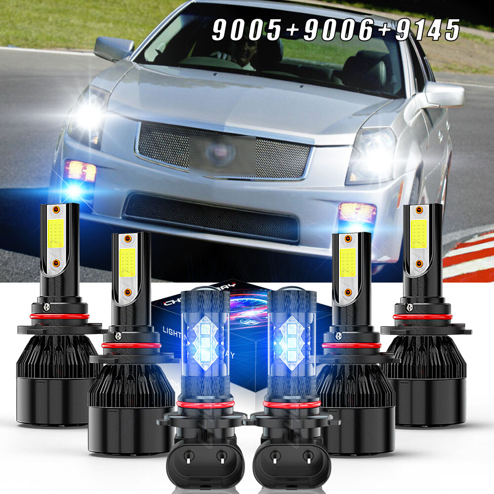 Cadillac CTS 2003-2007 Headlight & Fog Light Kit with 6 White+Blue Bulbs  