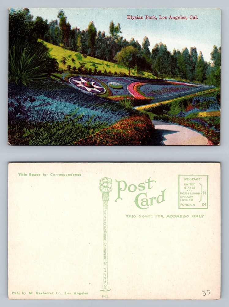 Los Angeles, CA-California, Elysian Park Flower Clock Card Vintage Postcard