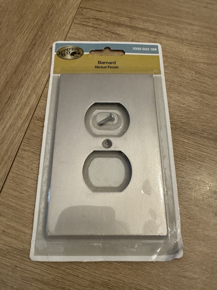 Hampton Bay Barnard Nickel Finish Metal Duplex Outlet Cover Wall Plate