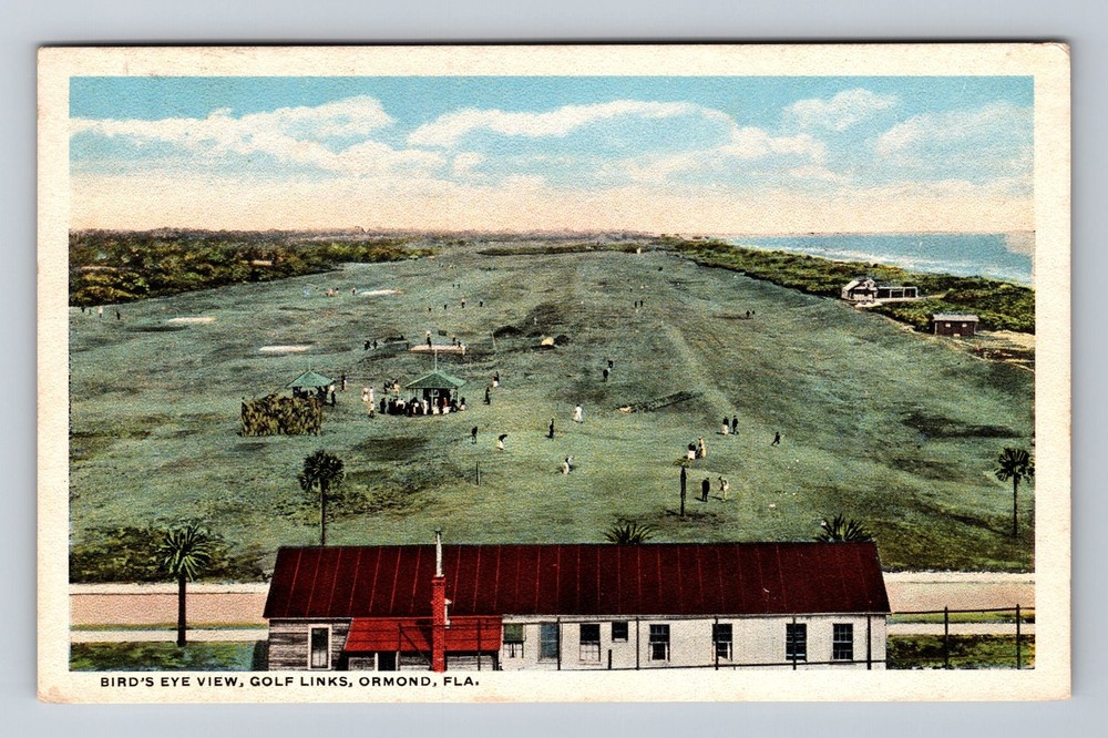 Ormond, FL-Florida, Golf Links Bird’s Eye View with over Course Vintage Postcard