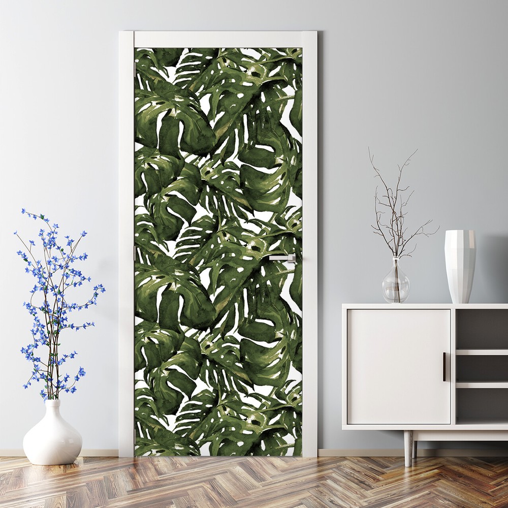 Monstera Leaf Decal Green Nature Art Bubble Free Door Sticker Home Decor