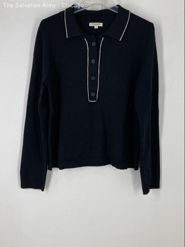 Max Studio Womens Black Collared Long Sleeve Pullover Sweater Size Large