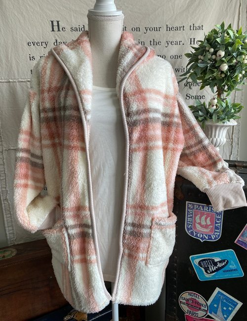 Koolaburra by UGG Pink Plaid Cozy Shaggy Plush Cardigan Rib Detail S Small New