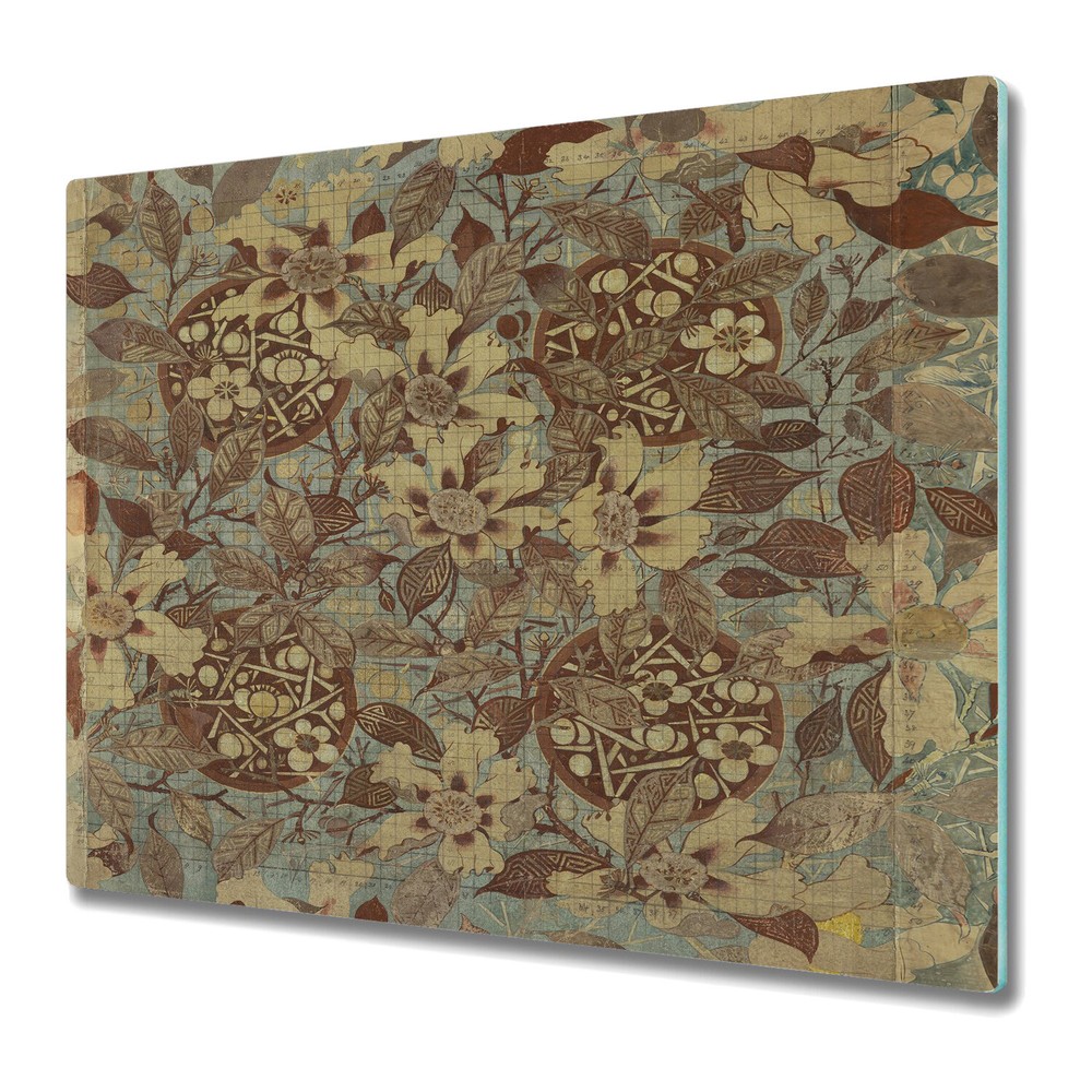 Tempered Glass Worktop Saver Gold Flowers design paper Home 60x52