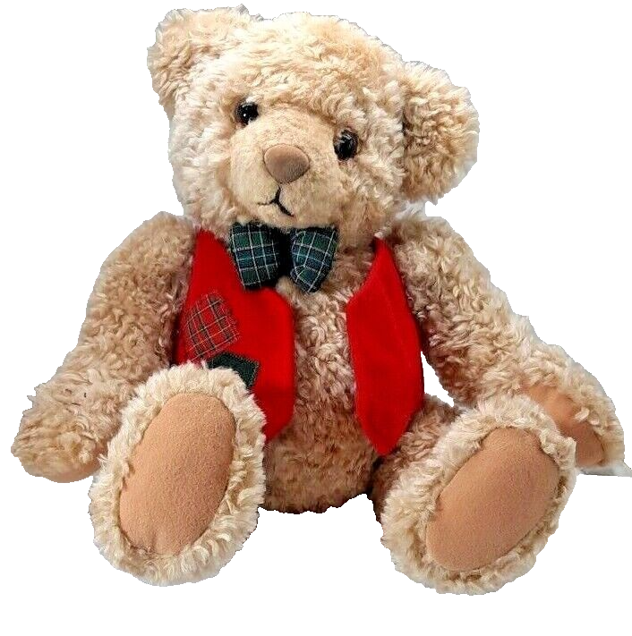 Vintage Hallmark Teddy Bear with Christmas Vest and Plaid Bow Tie - 10
