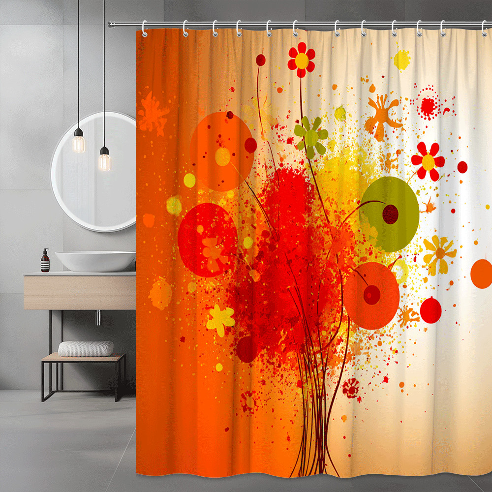 Abstract Floral Shower Curtain Orange Red Yellow Print