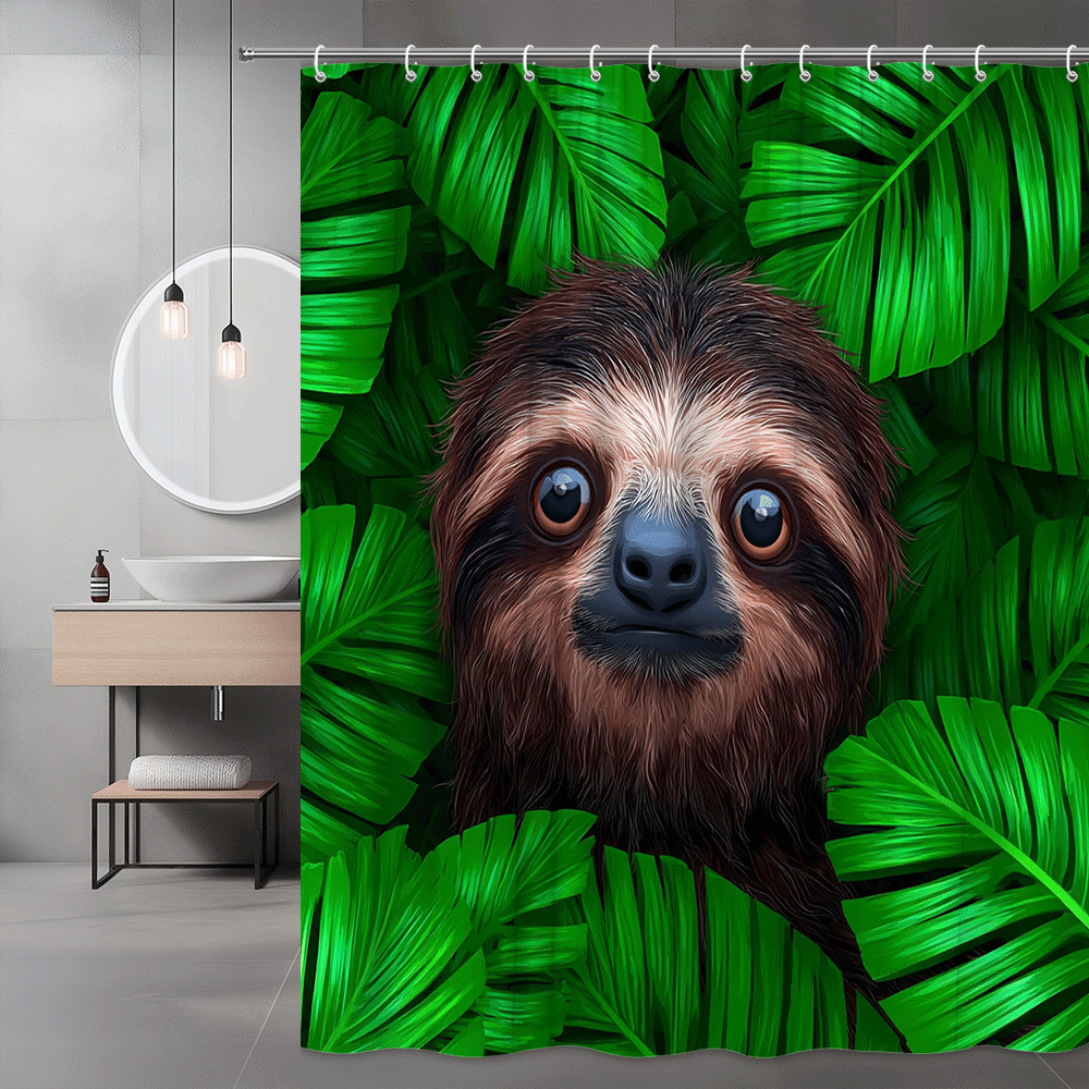Sloth Shower Curtain Tropical Leaf Print Jungle Decor