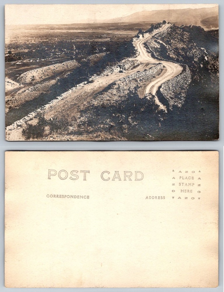 Vintage Real Photo Postcard Winding Mountain Road Valley Landscape RPPC