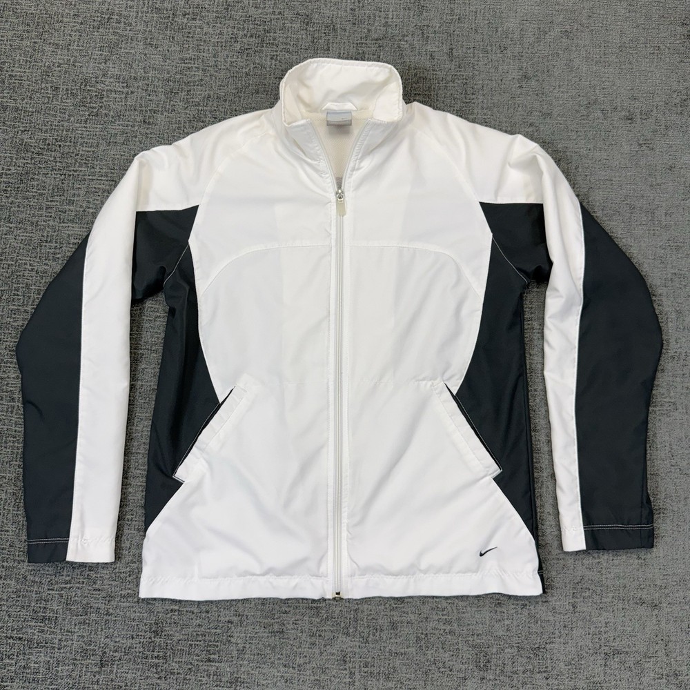 Vintage Nike Windbreaker Jacket Women’s Small Full Zip White Black Running Y2K