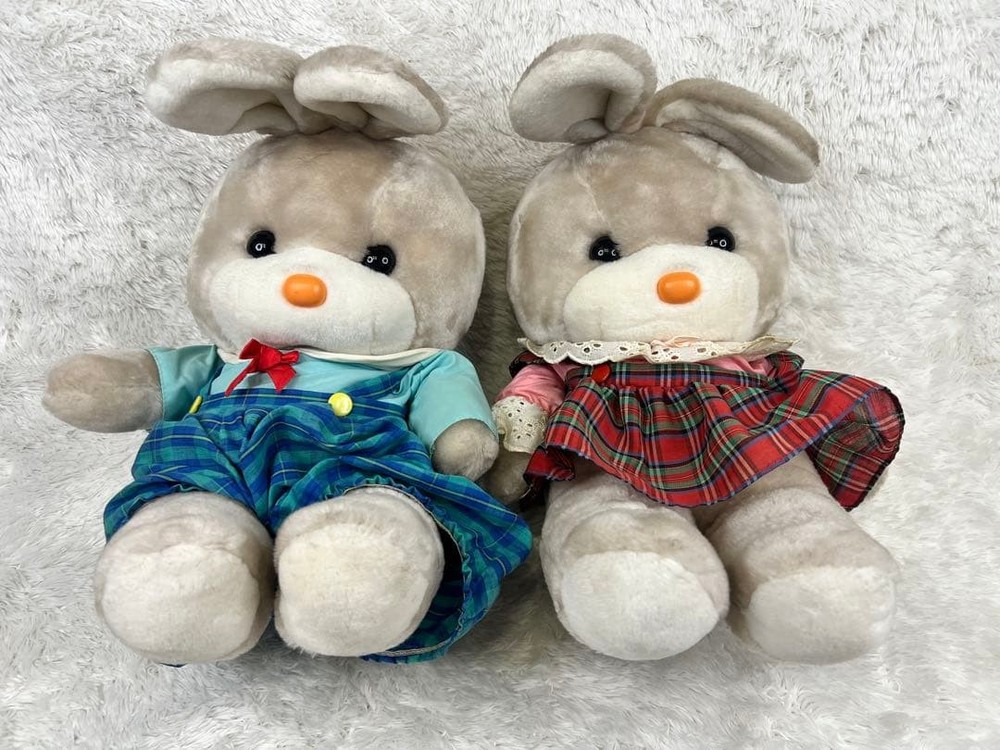 Showa Retro Rabbit Plush Toy, Set of 2 Yoshitoku #738af3
