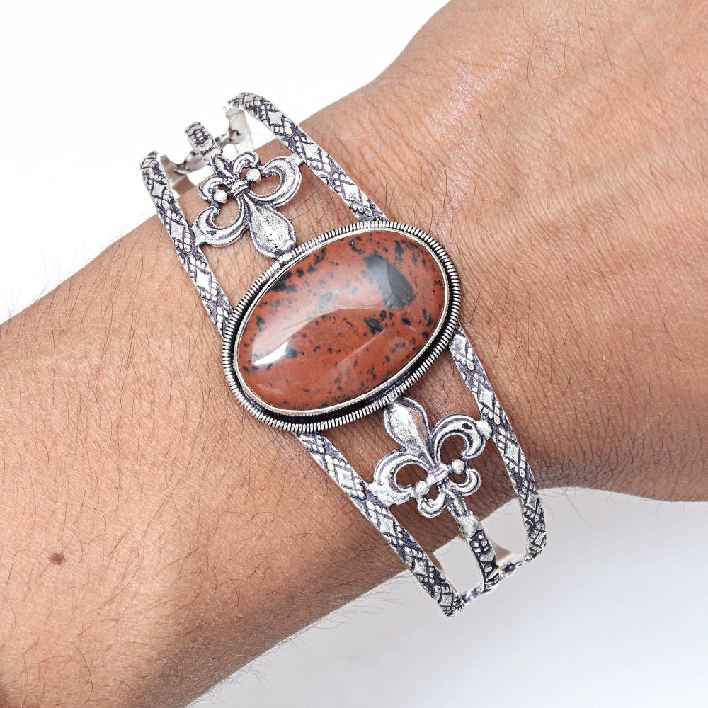 Mahogany Obsidian Gemstone Adjustable Ethnic Cuff Bracelet 7 Inch