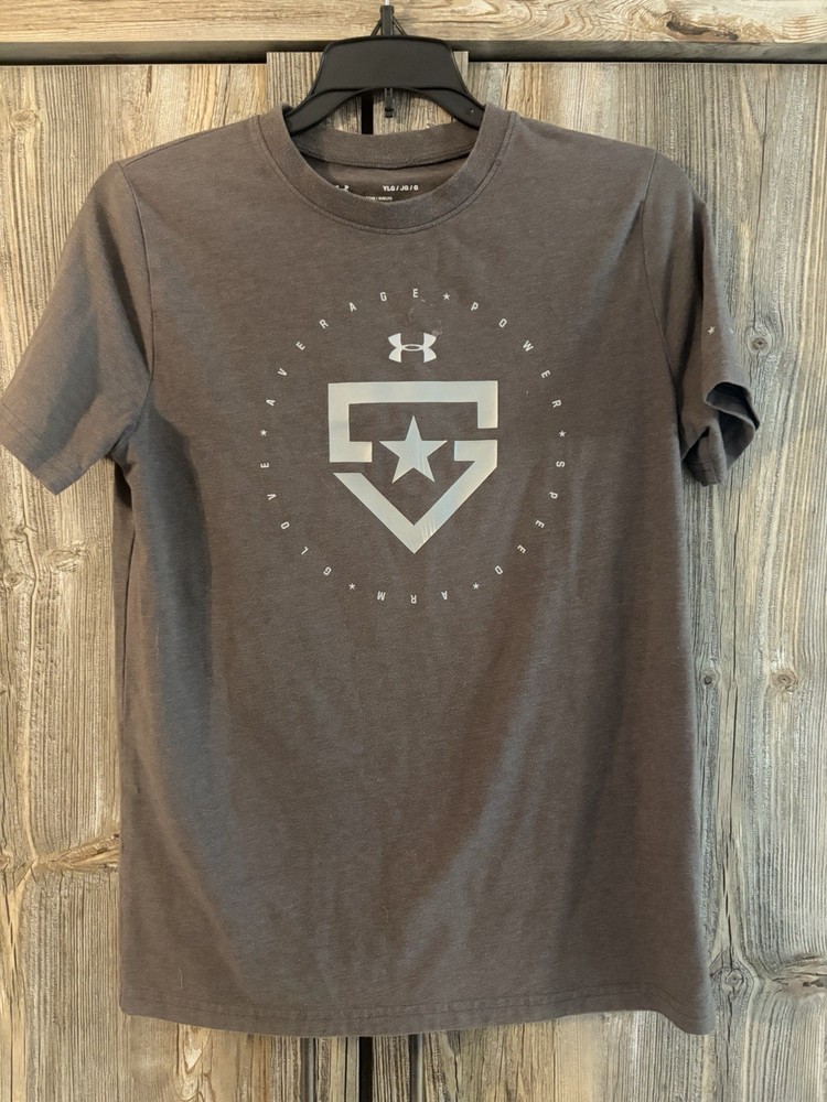 Under Armour HeatGear Boys YLG Gray Loose Fit Graphic Logo Crew T-Shirt