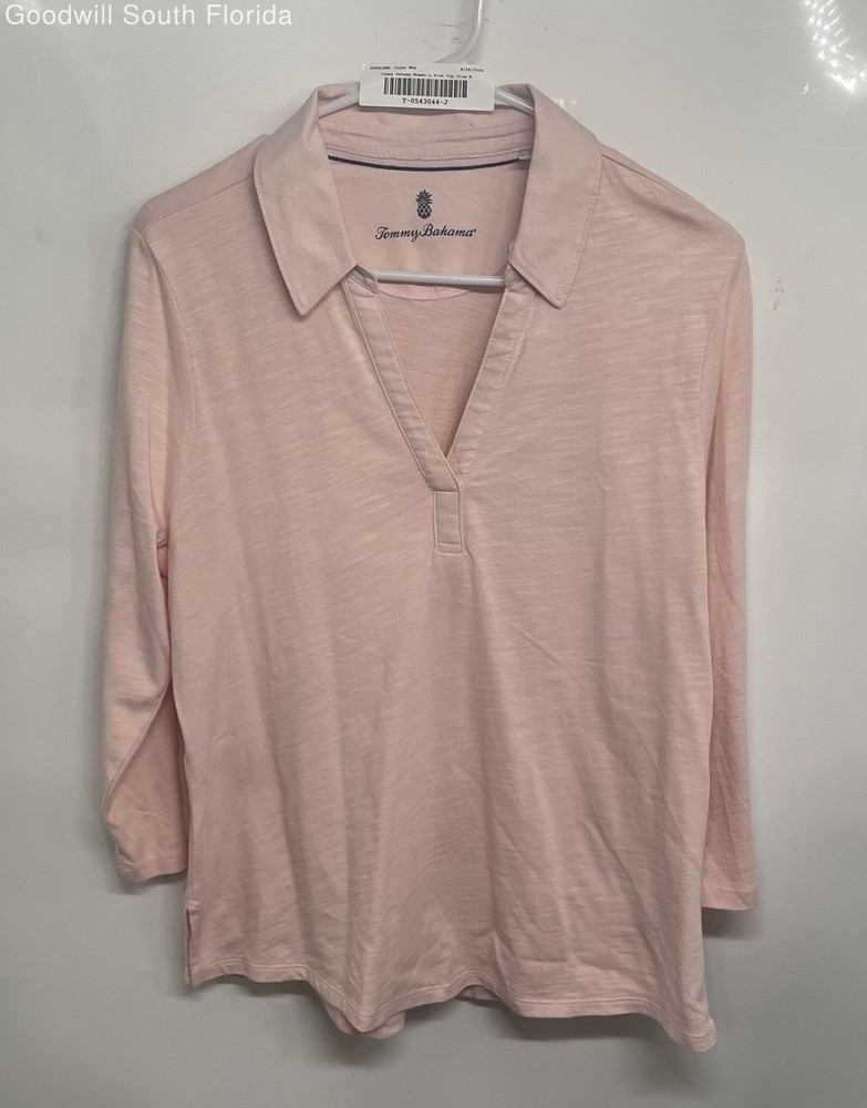 Tommy Bahama Womens Pink Collared 3/4 Sleeve Pullover Blouse Top Size M