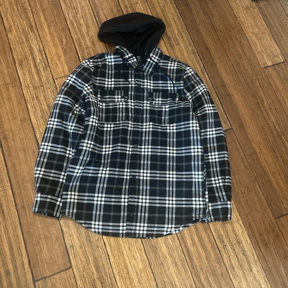 Volcom Men's Insulated Flannel Hooded Jacket Quilted Lined Size Medium Black