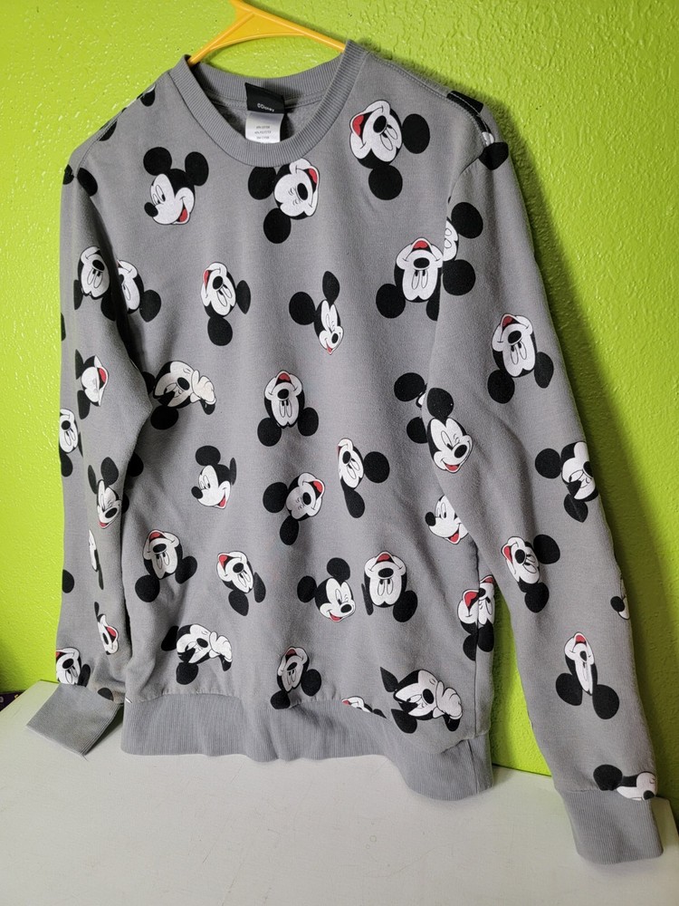Disney Mickey Mouse Crew Sweatshirt Pull Over gray Adult size Medium All Over