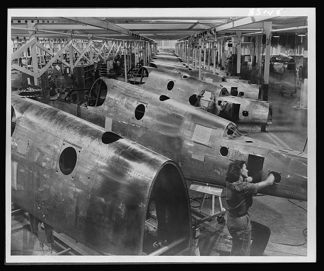 1942 North American Aviation P-51 Fuselage Conveyor Line Aircraft Assembly