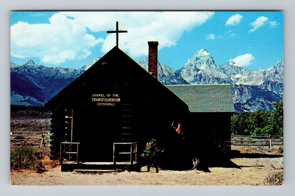 Wyoming WY Moose Chapel Of The Transfiguration Grand Teton Mtns Vintage Postcard