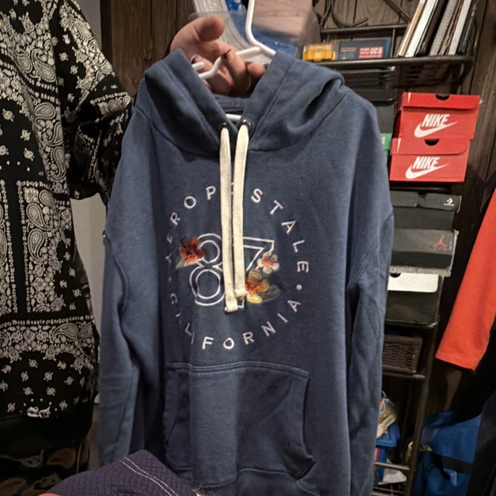 Aeropostale Women's Blue Pullover Hoodie Graphic Print Drawstring Size L